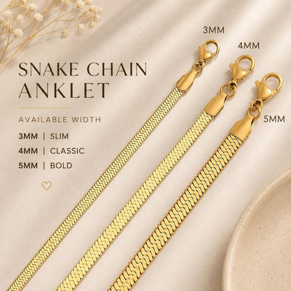 Gold Herringbone Anklet for Women, Snake Chain Ankle Bracelet, Stainless Steel Adjustable Summer Beach Jewellery Gift