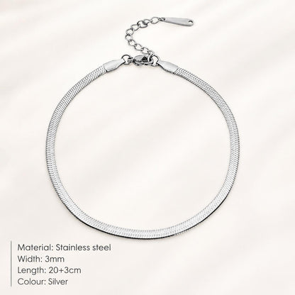 Gold Herringbone Anklet for Women, Snake Chain Ankle Bracelet, Stainless Steel Adjustable Summer Beach Jewellery Gift