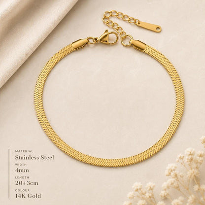 Gold Herringbone Anklet for Women, Snake Chain Ankle Bracelet, Stainless Steel Adjustable Summer Beach Jewellery Gift