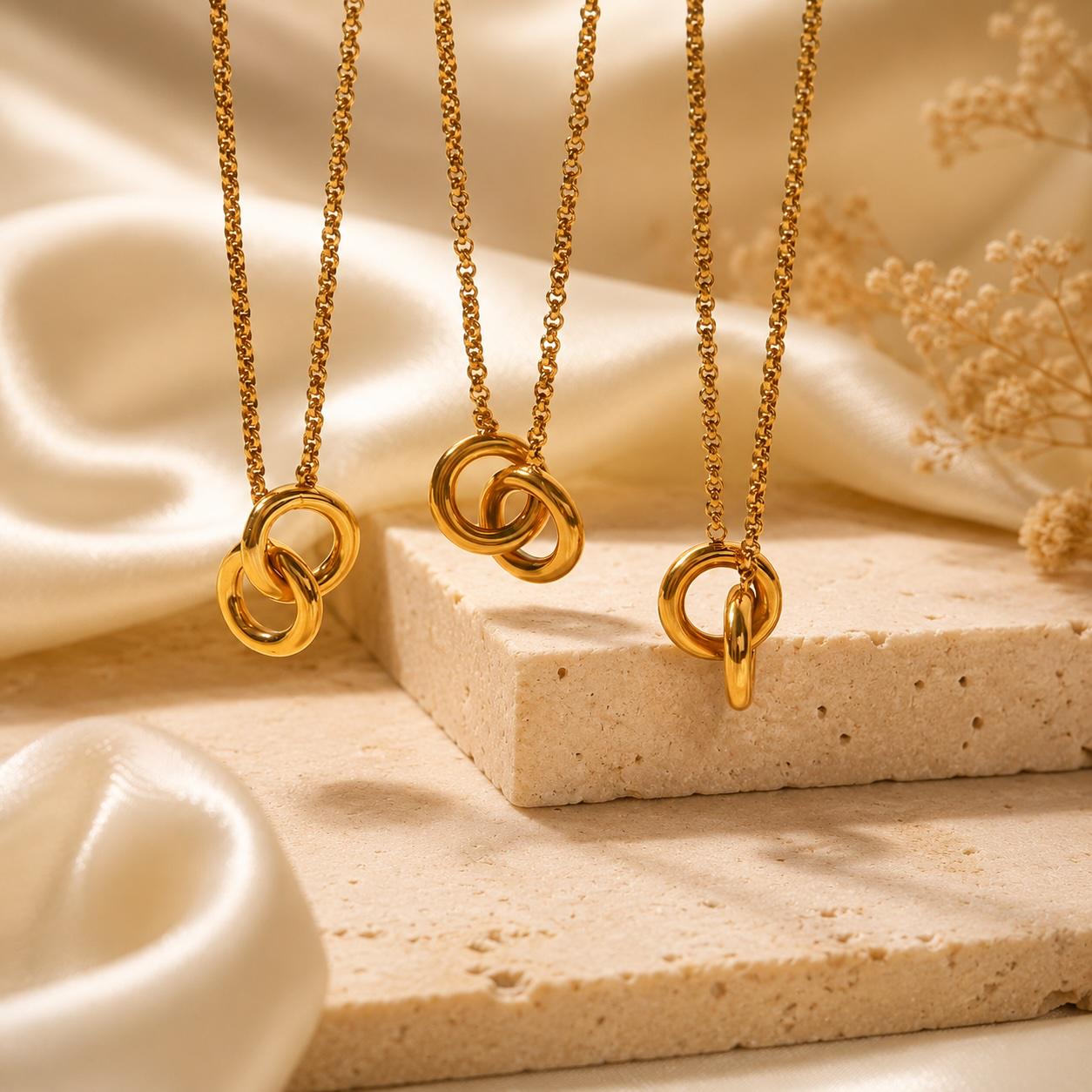 Gold Link Necklace | Interlocking Circle Pendant | Dainty Minimalist Chain | Layering Jewelry Gift for Her