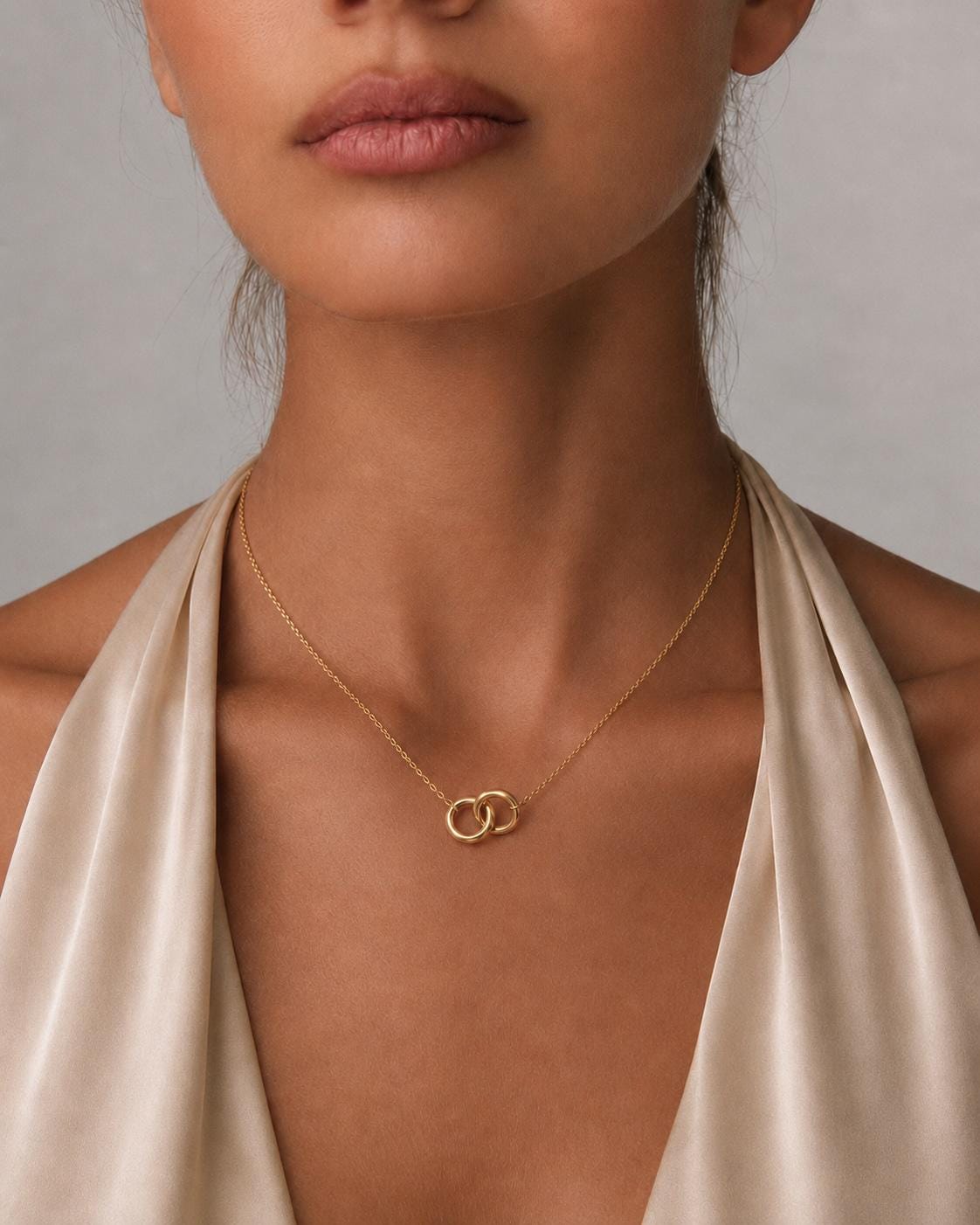 Gold Link Necklace | Interlocking Circle Pendant | Dainty Minimalist Chain | Layering Jewelry Gift for Her