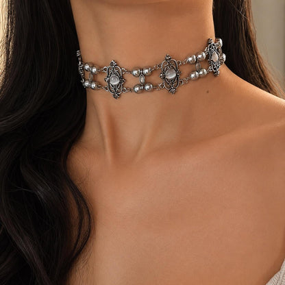 Vintage Pearl Choker Necklace | Double Layer Crystal Choker | Antique Style Statement Jewellery | Gift for Her