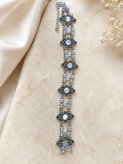 Vintage Pearl Choker Necklace | Double Layer Crystal Choker | Antique Style Statement Jewellery | Gift for Her