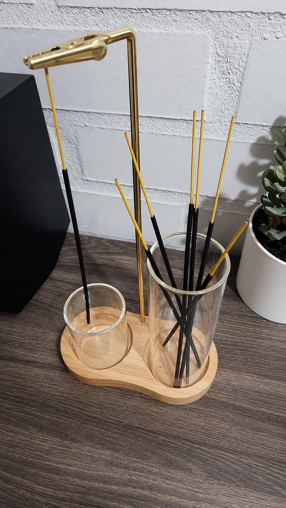 Glass Incense Holder Set | Wooden Ash Catcher Stand | Mess Free Zen Incense Burner | Japandi Meditation Spiritual Gift