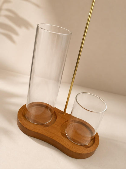 Glass Incense Holder Set | Wooden Ash Catcher Stand | Mess Free Zen Incense Burner | Japandi Meditation Spiritual Gift