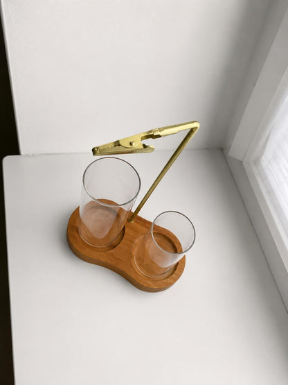 Glass Incense Holder Set | Wooden Ash Catcher Stand | Mess Free Zen Incense Burner | Japandi Meditation Spiritual Gift