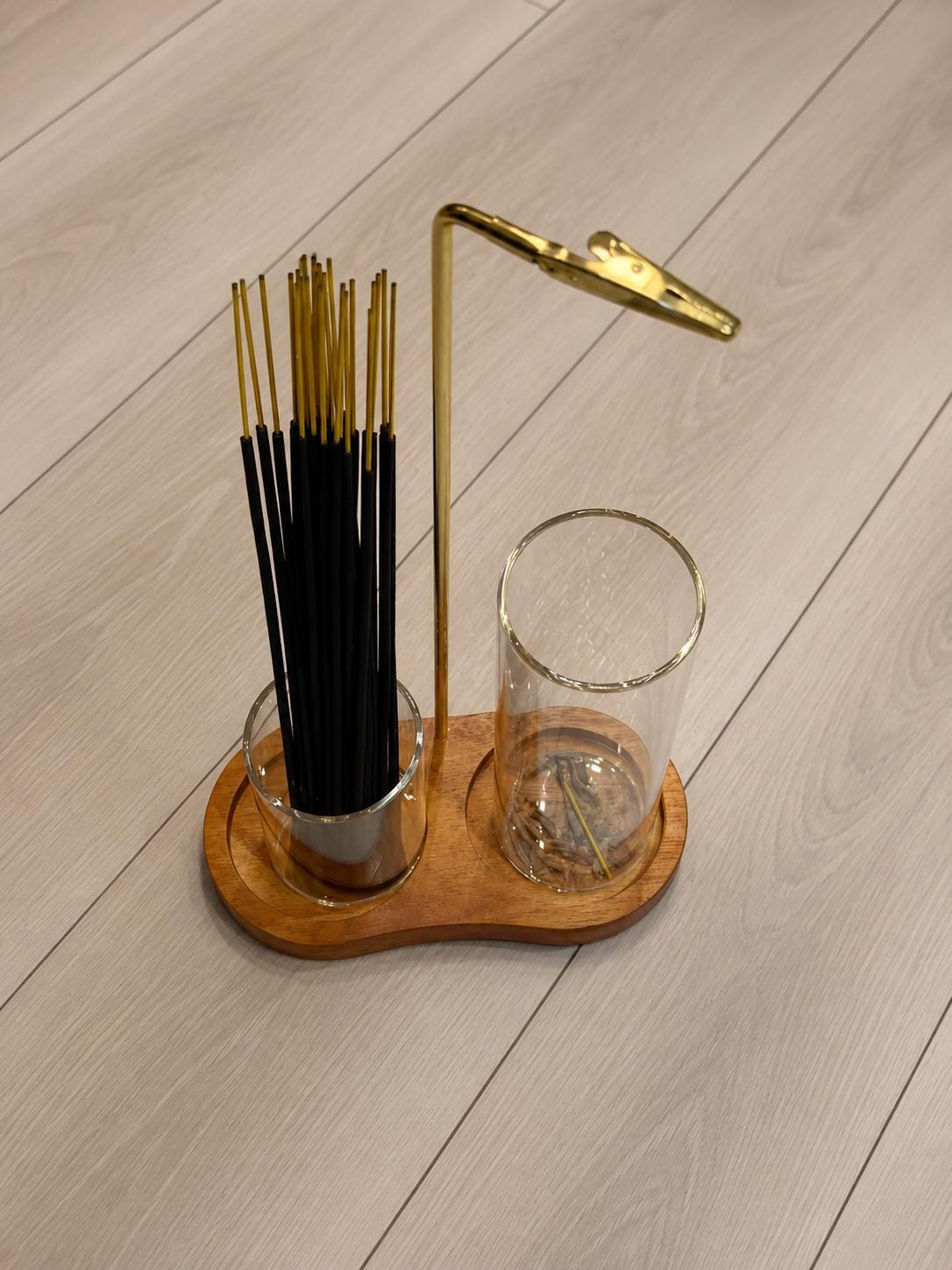 Glass Incense Holder Set | Wooden Ash Catcher Stand | Mess Free Zen Incense Burner | Japandi Meditation Spiritual Gift