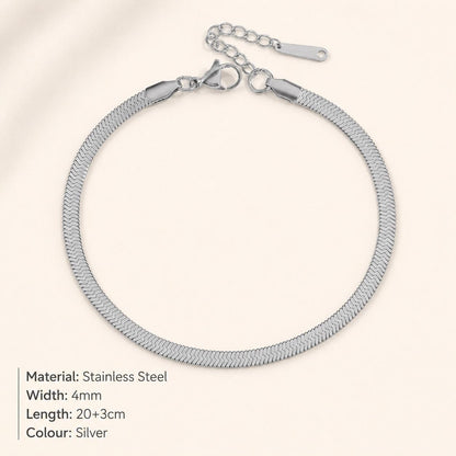 Gold Herringbone Anklet for Women, Snake Chain Ankle Bracelet, Stainless Steel Adjustable Summer Beach Jewellery Gift