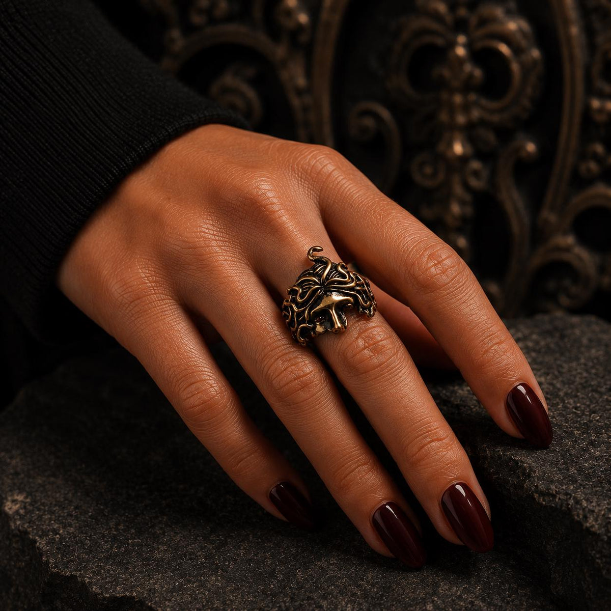 Medusa Head Ring for Women, Greek Mythology Stainless Steel Ring, Gothic Punk Statement Jewellery, Rustic Gold Gift for Her