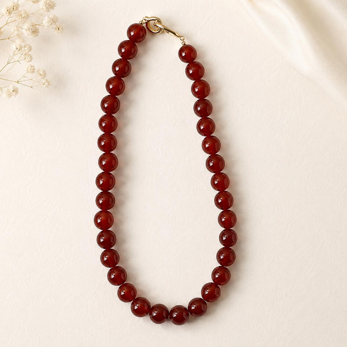 Dark Red Agate Style Choker Necklace for Women, Burgundy Glass Bead Necklace, Gold Toggle Clasp Gift for Her