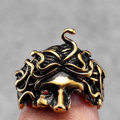 Medusa Head Ring for Women, Greek Mythology Stainless Steel Ring, Gothic Punk Statement Jewellery, Rustic Gold Gift for Her
