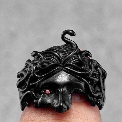 Medusa Head Ring for Women, Greek Mythology Stainless Steel Ring, Gothic Punk Statement Jewellery, Rustic Gold Gift for Her