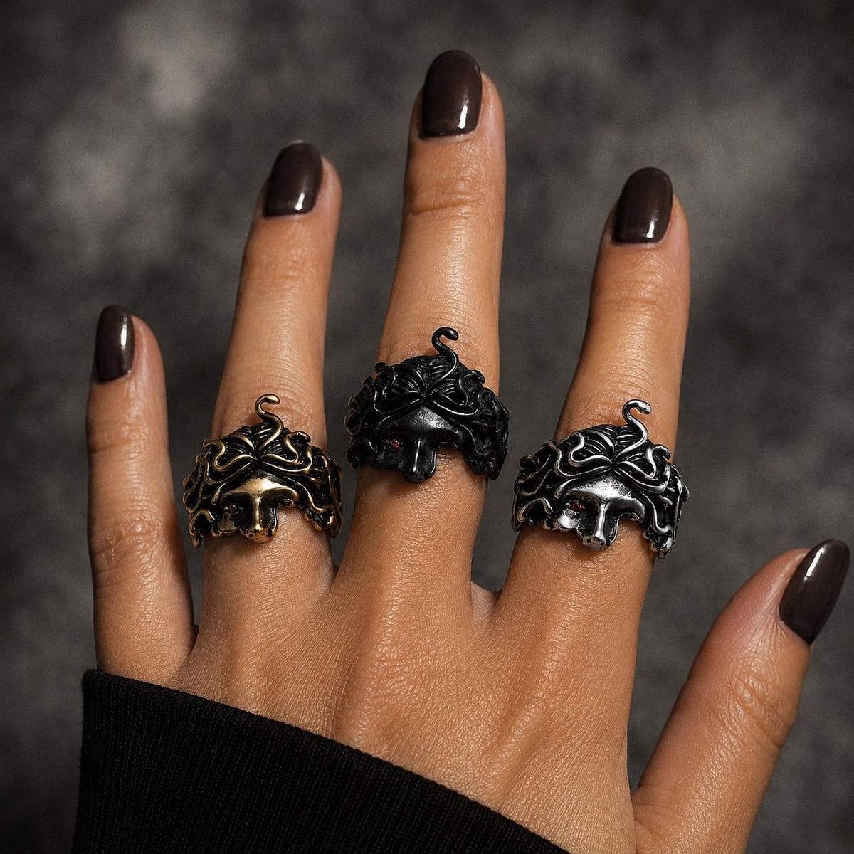 Medusa Head Ring for Women, Greek Mythology Stainless Steel Ring, Gothic Punk Statement Jewellery, Rustic Gold Gift for Her