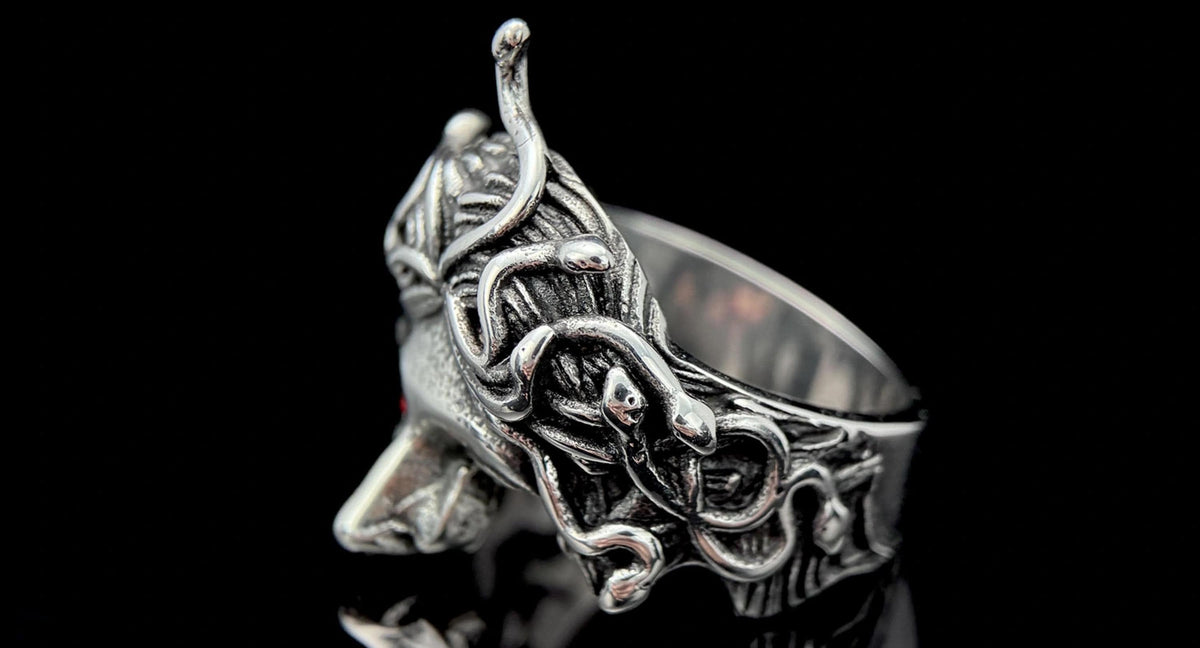 Medusa Head Ring for Women, Greek Mythology Stainless Steel Ring, Gothic Punk Statement Jewellery, Rustic Gold Gift for Her