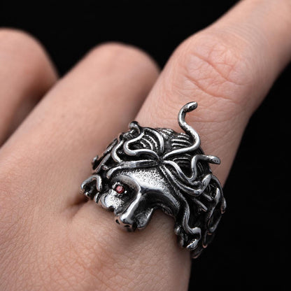 Medusa Head Ring for Women, Greek Mythology Stainless Steel Ring, Gothic Punk Statement Jewellery, Rustic Gold Gift for Her