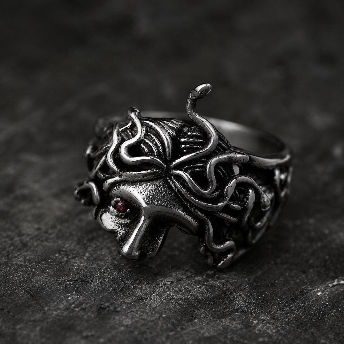 Medusa Head Ring for Women, Greek Mythology Stainless Steel Ring, Gothic Punk Statement Jewellery, Rustic Gold Gift for Her