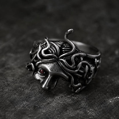 Medusa Head Ring for Women, Greek Mythology Stainless Steel Ring, Gothic Punk Statement Jewellery, Rustic Gold Gift for Her