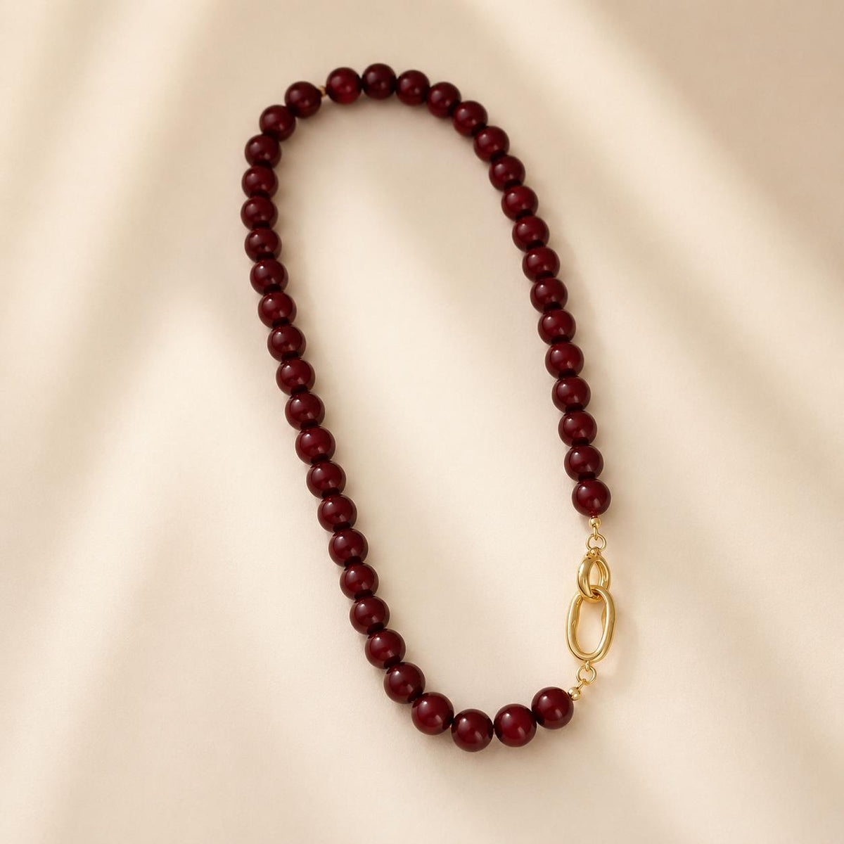 Dark Red Agate Style Choker Necklace for Women, Burgundy Glass Bead Necklace, Gold Toggle Clasp Gift for Her