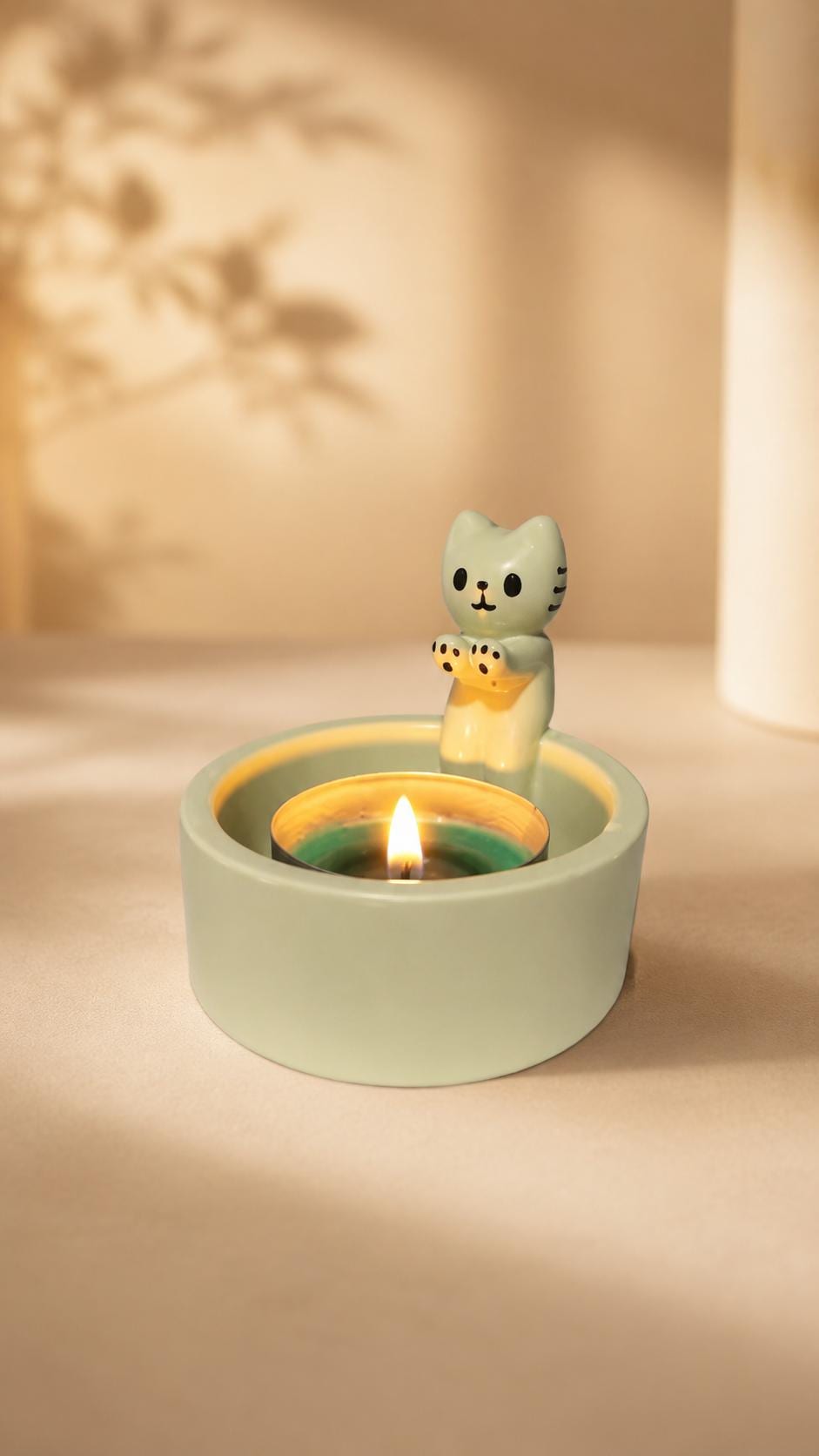 Cat Tealight Candle Holder, Ceramic Kitten Candle Warmer, Cute Cat Home Decor Gift for Cat Lovers