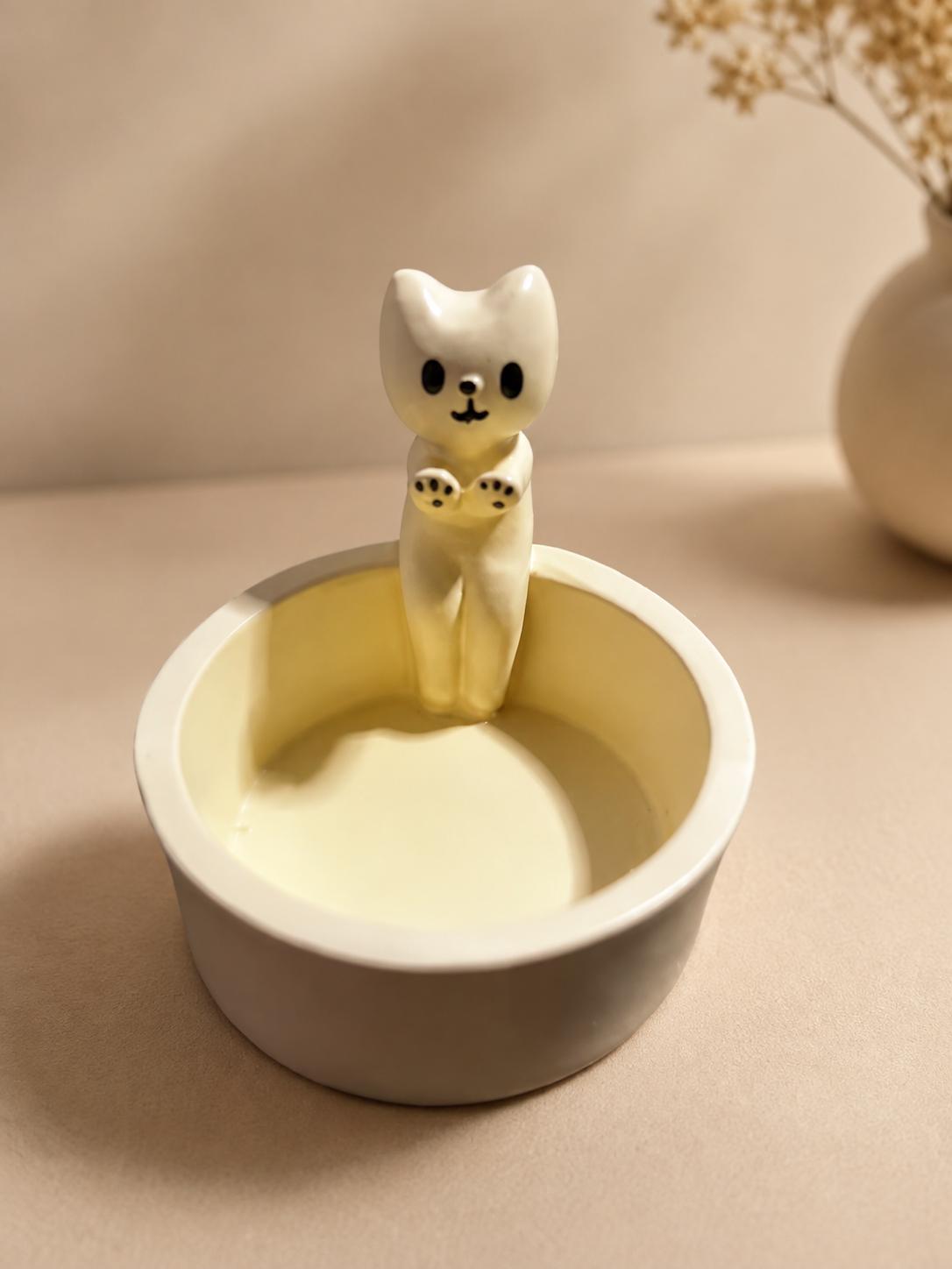 Cat Tealight Candle Holder, Ceramic Kitten Candle Warmer, Cute Cat Home Decor Gift for Cat Lovers