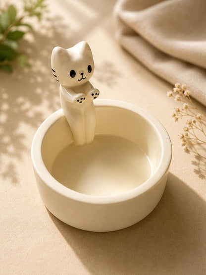 Cat Tealight Candle Holder, Ceramic Kitten Candle Warmer, Cute Cat Home Decor Gift for Cat Lovers