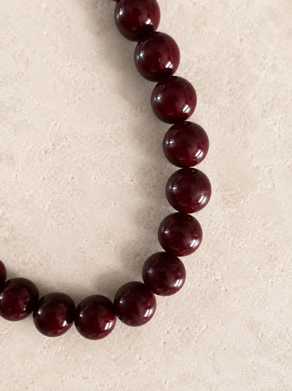 Dark Red Agate Style Choker Necklace for Women, Burgundy Glass Bead Necklace, Gold Toggle Clasp Gift for Her