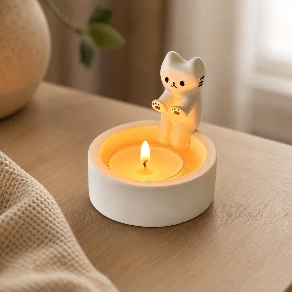 Cat Tealight Candle Holder, Ceramic Kitten Candle Warmer, Cute Cat Home Decor Gift for Cat Lovers