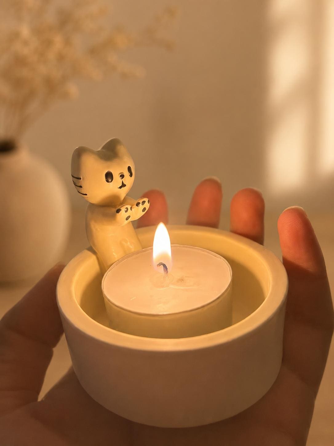Cat Tealight Candle Holder, Ceramic Kitten Candle Warmer, Cute Cat Home Decor Gift for Cat Lovers