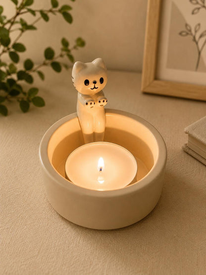 Cat Tealight Candle Holder, Ceramic Kitten Candle Warmer, Cute Cat Home Decor Gift for Cat Lovers