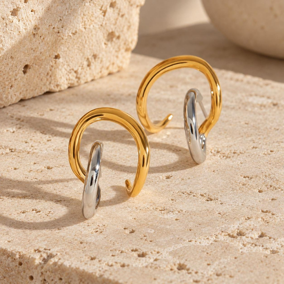 Minimalist Stud Earrings, Gold & Silver Stainless Steel Ear Climbers, Waterproof Huggie Style Earrings, Mixed Metal Jewellery