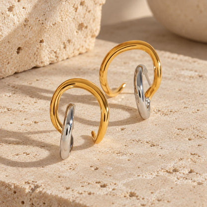 Minimalist Stud Earrings, Gold & Silver Stainless Steel Ear Climbers, Waterproof Huggie Style Earrings, Mixed Metal Jewellery