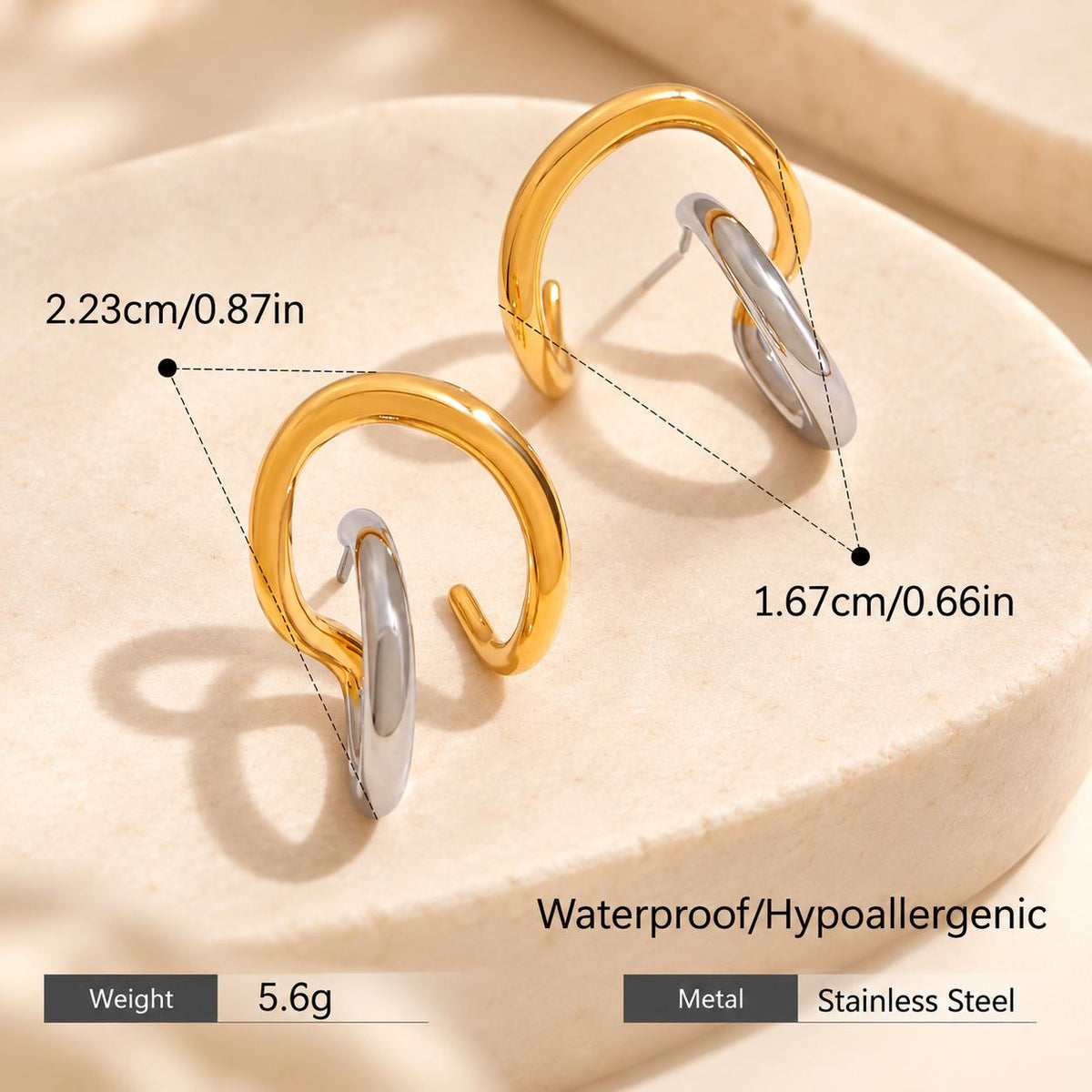 Minimalist Stud Earrings, Gold & Silver Stainless Steel Ear Climbers, Waterproof Huggie Style Earrings, Mixed Metal Jewellery