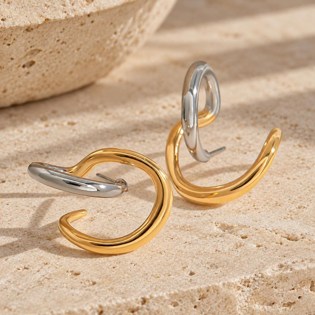 Minimalist Stud Earrings, Gold & Silver Stainless Steel Ear Climbers, Waterproof Huggie Style Earrings, Mixed Metal Jewellery