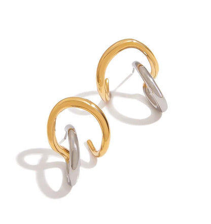 Minimalist Stud Earrings, Gold & Silver Stainless Steel Ear Climbers, Waterproof Huggie Style Earrings, Mixed Metal Jewellery