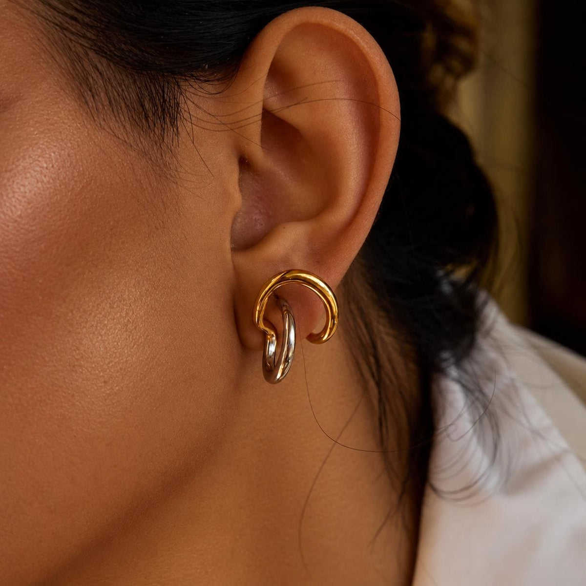 Minimalist Stud Earrings, Gold & Silver Stainless Steel Ear Climbers, Waterproof Huggie Style Earrings, Mixed Metal Jewellery