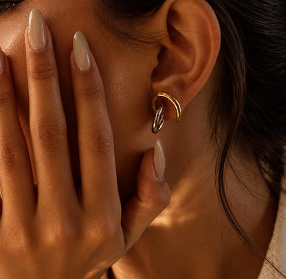 Minimalist Stud Earrings, Gold & Silver Stainless Steel Ear Climbers, Waterproof Huggie Style Earrings, Mixed Metal Jewellery