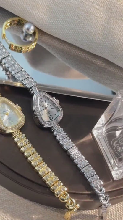 Women's Gold Crystal Watch, Elegant Bracelet Watch, Luxury Quartz Dress Watch Gift for Her