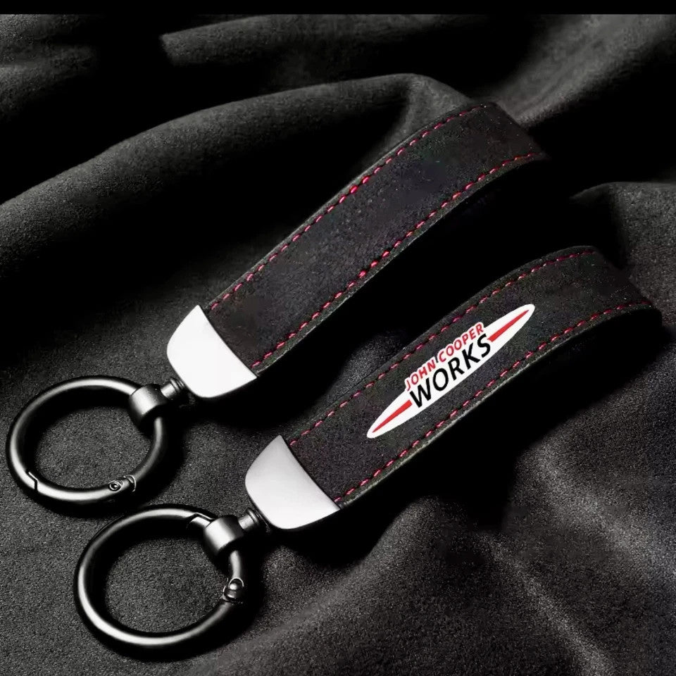 Mini JCW Suede Key Ring Chain John Cooper Works Alcantara Red Stitching Premium